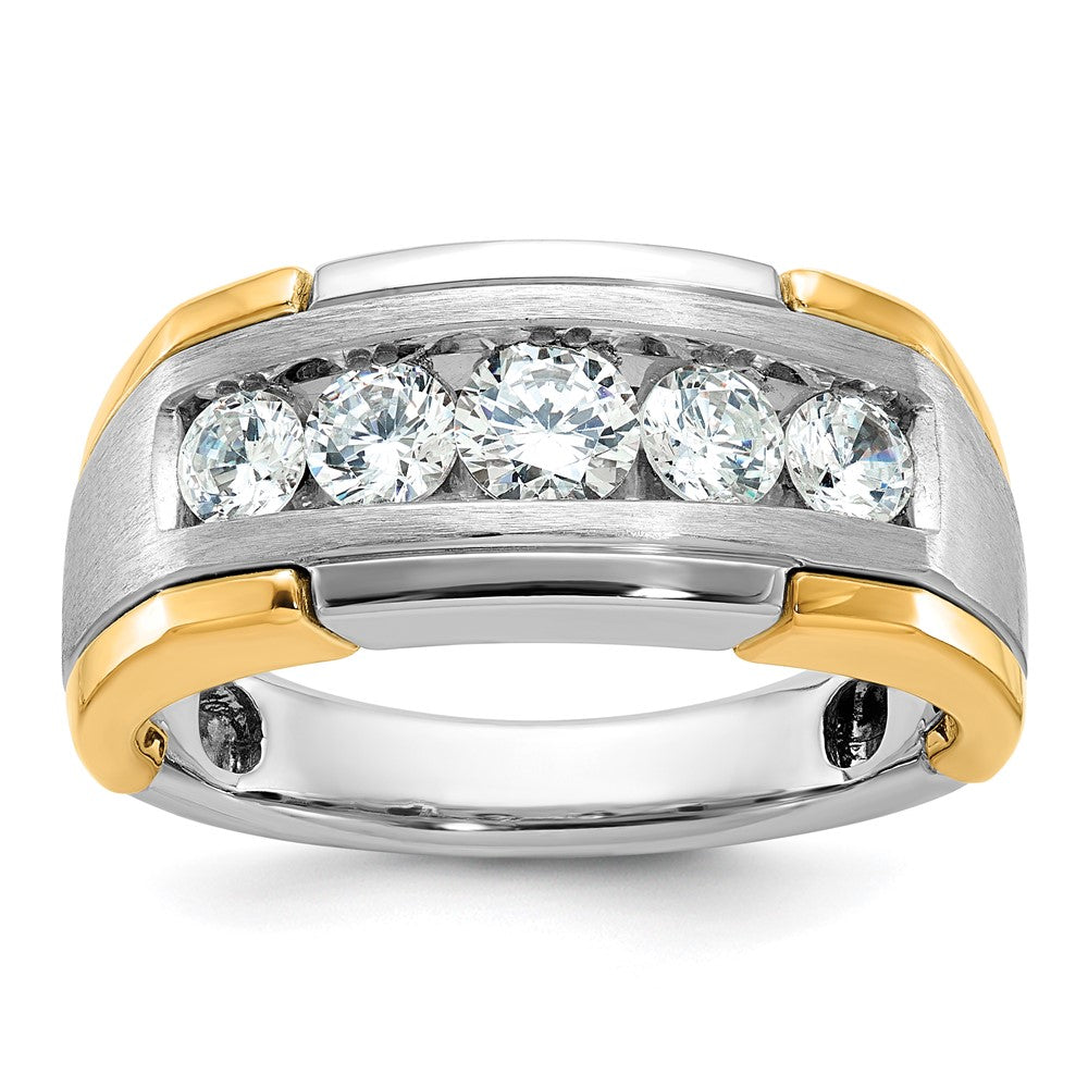 14K Bicolor Gold Herren-Ring, poliert und satiniert, mit 1K Diamant, komplett besetzt