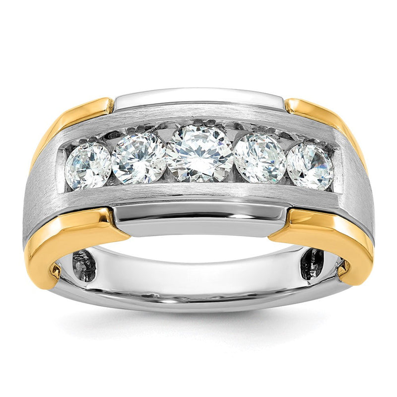 14K Bicolor Gold Herren-Ring, poliert und satiniert, mit 1K Diamant, komplett besetzt