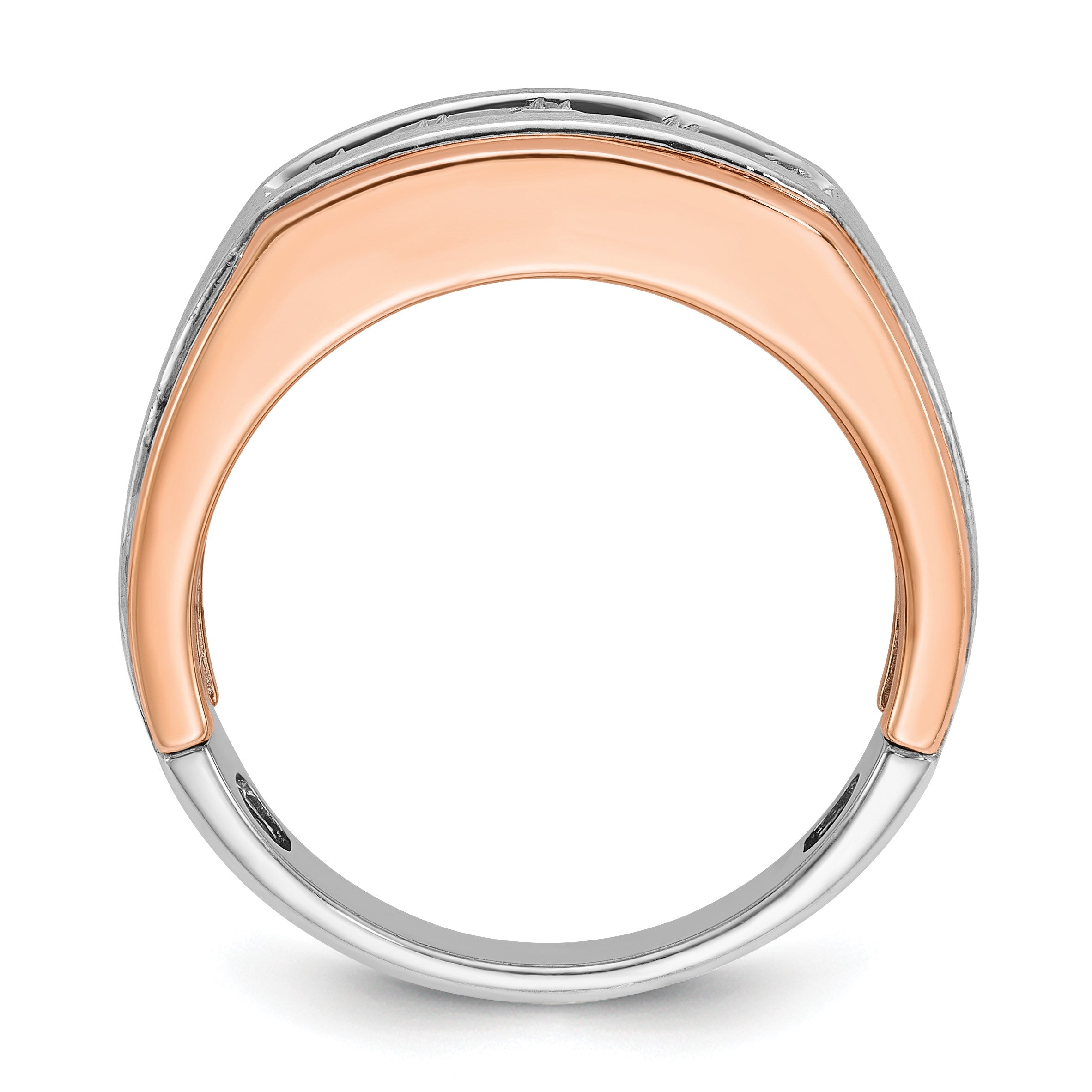 14K Weiß-/Roségold Zweifarbiger Ring für Herren mit Satinfinish und 0,5K Diamanten