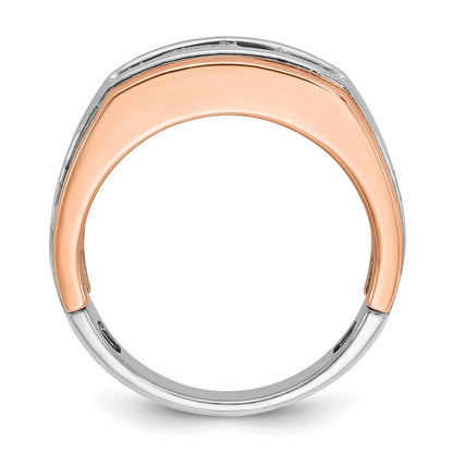 14K Weiß-/Roségold Zweifarbiger Ring für Herren mit Satinfinish und 0,5K Diamanten