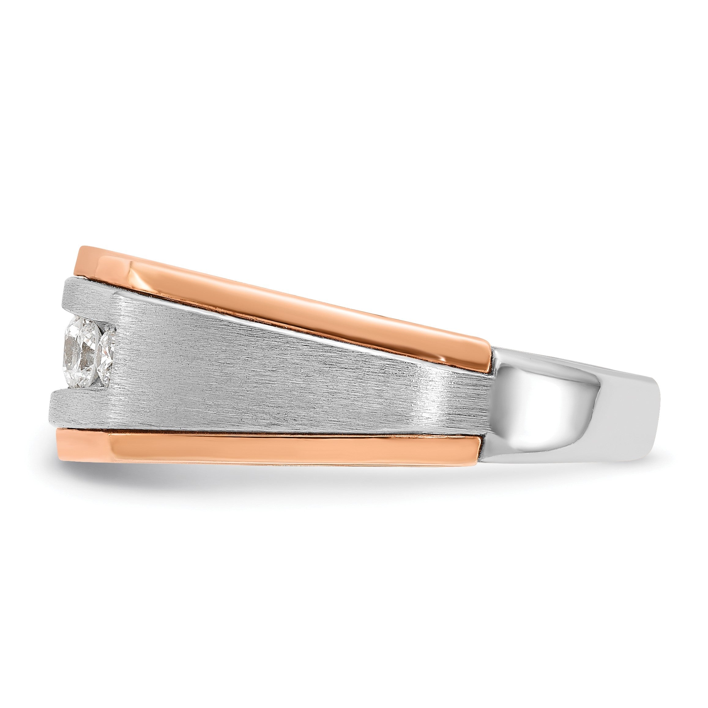 14K Weiß-/Roségold Zweifarbiger Ring für Herren mit Satinfinish und 0,5K Diamanten