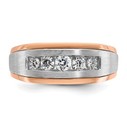14K Weiß-/Roségold Zweifarbiger Ring für Herren mit Satinfinish und 0,5K Diamanten