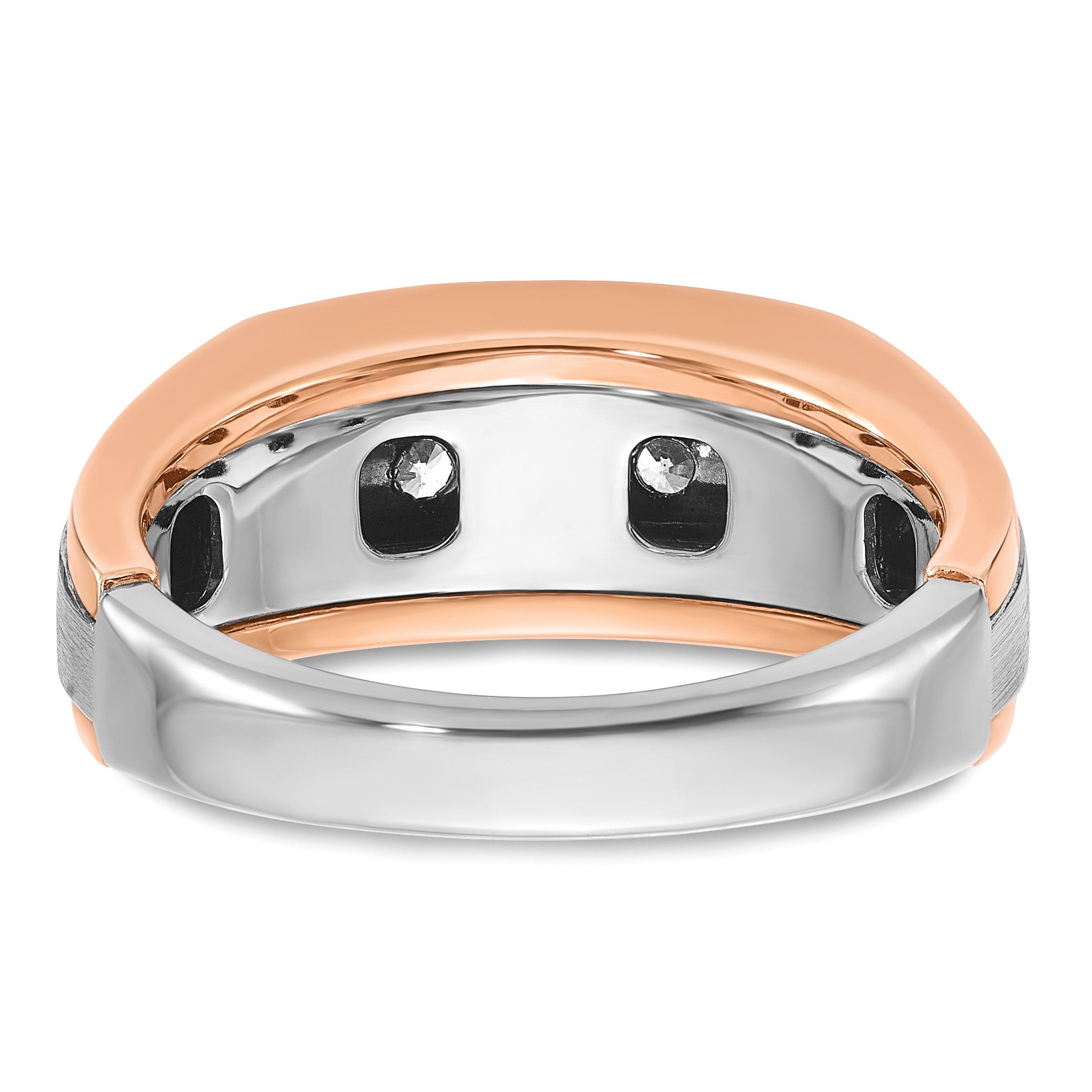 14K Weiß-/Roségold Zweifarbiger Ring für Herren mit Satinfinish und 0,5K Diamanten