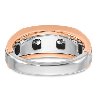 14K Weiß-/Roségold Zweifarbiger Ring für Herren mit Satinfinish und 0,5K Diamanten