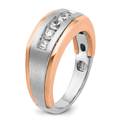 14K Weiß-/Roségold Zweifarbiger Ring für Herren mit Satinfinish und 0,5K Diamanten