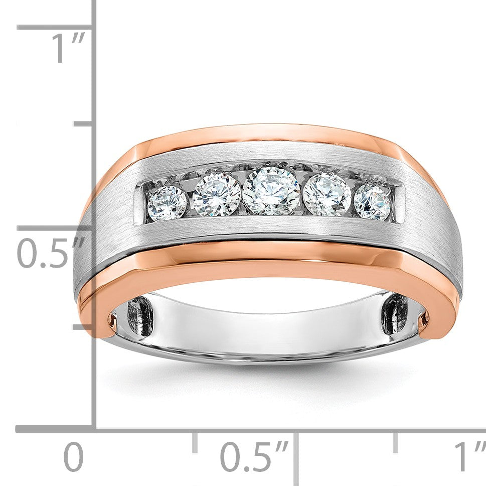 14K Weiß-/Roségold Zweifarbiger Ring für Herren mit Satinfinish und 0,5K Diamanten