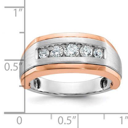 14K Weiß-/Roségold Zweifarbiger Ring für Herren mit Satinfinish und 0,5K Diamanten