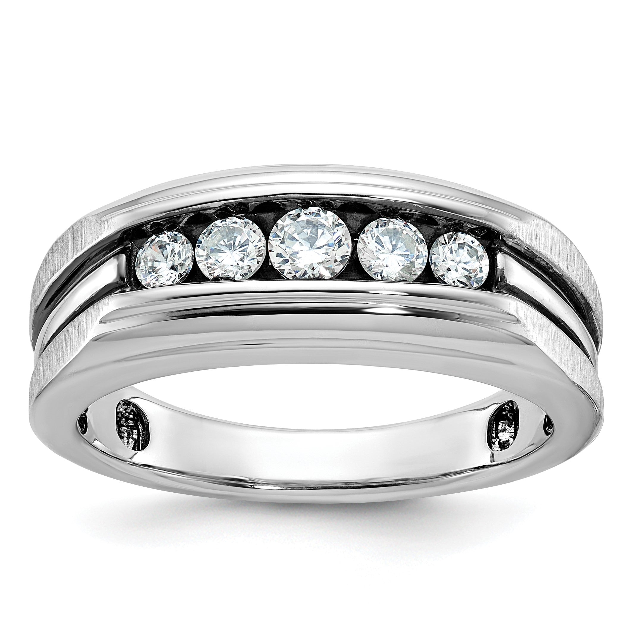 14K Weißgold Herrenring mit Schwarzrhodium, satiniert, 0,5K Diamant, komplett