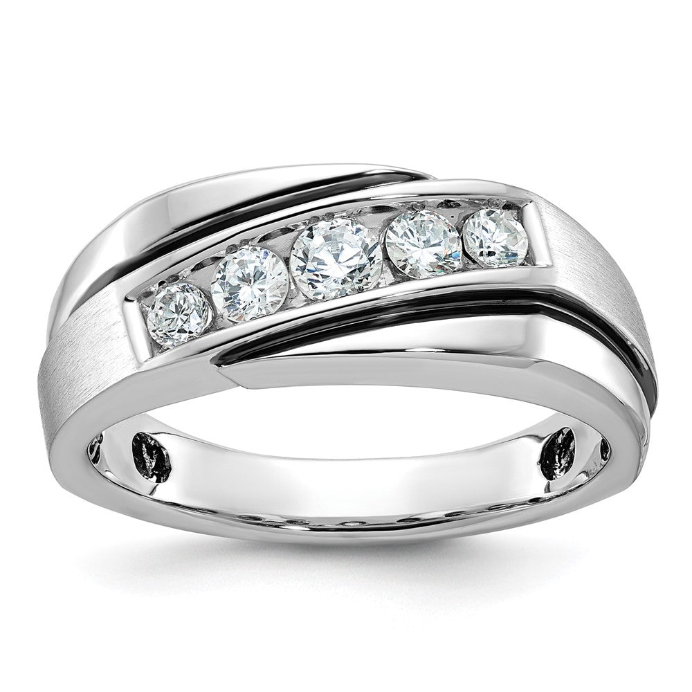 14K Weißgold mit Schwarzrhodium Herren-Siegelring mit Satinfinish und 0,5K Diamanten, komplett besetzt