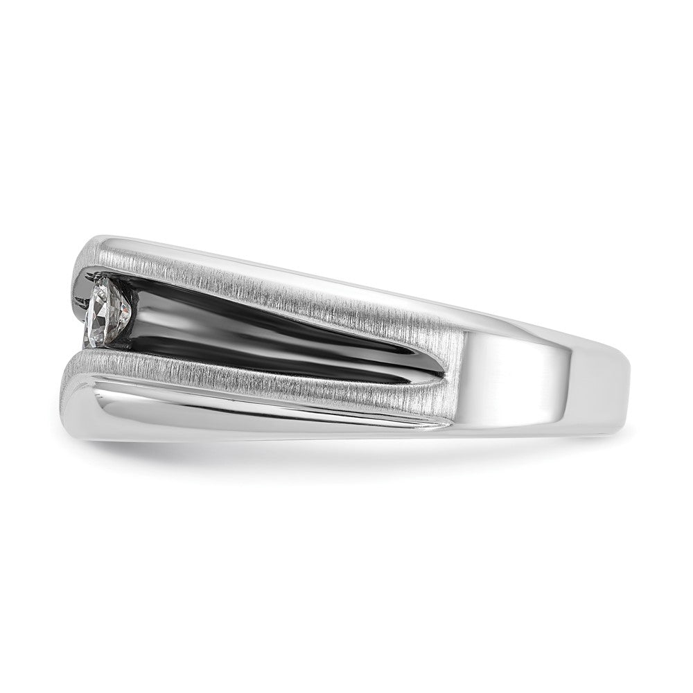 14K Weißgold Herrenring mit Schwarzrhodium, 0,5 ct. Labordiamant VS/SI+ G+, komplett poliert, satiniert und geriffelt