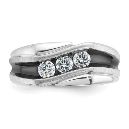 14K Weißgold Herrenring mit Schwarzrhodium, 0,5 ct. Labordiamant VS/SI+ G+, komplett poliert, satiniert und geriffelt