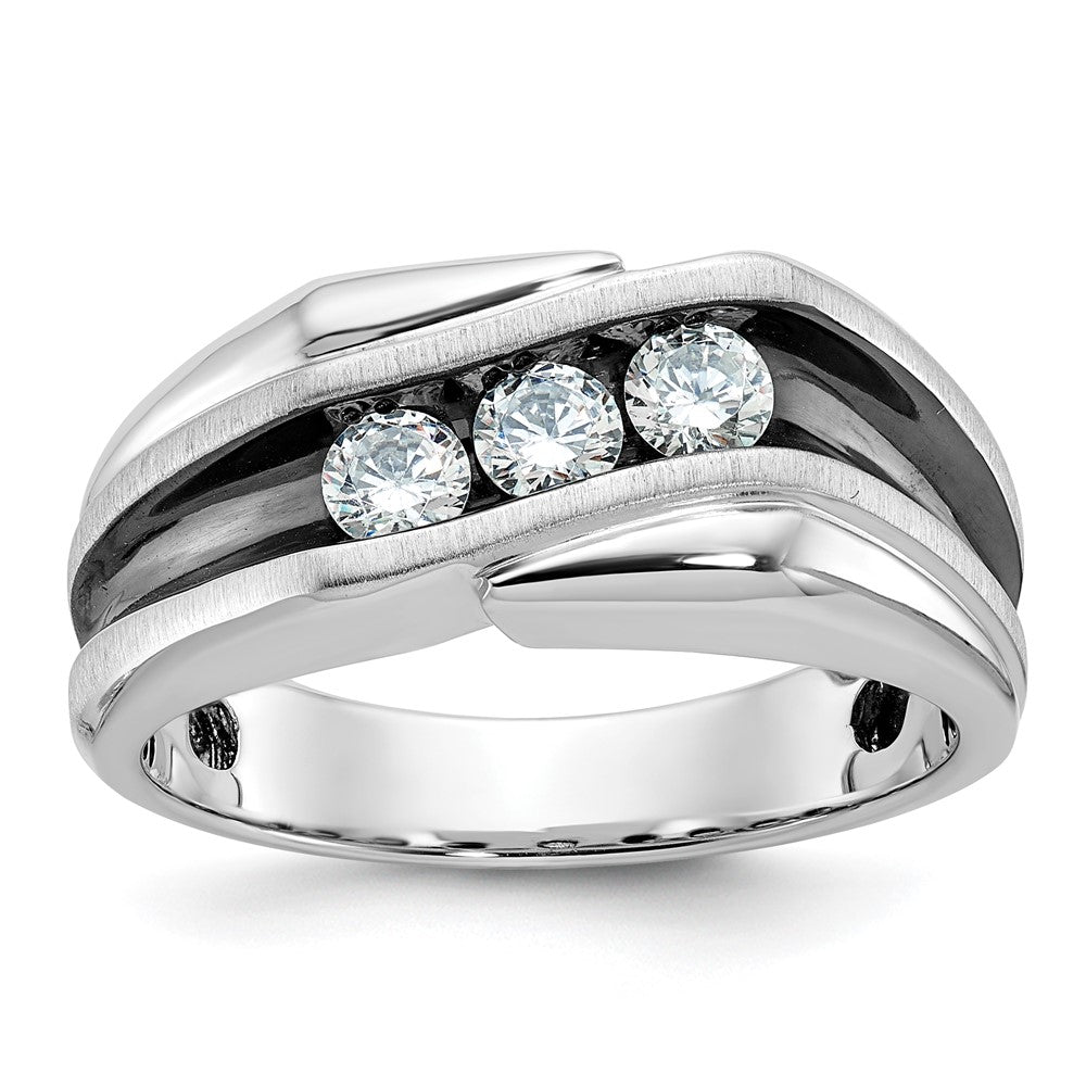14K Weißgold Herrenring mit Schwarzrhodium, 0,5 ct. Labordiamant VS/SI+ G+, komplett poliert, satiniert und geriffelt