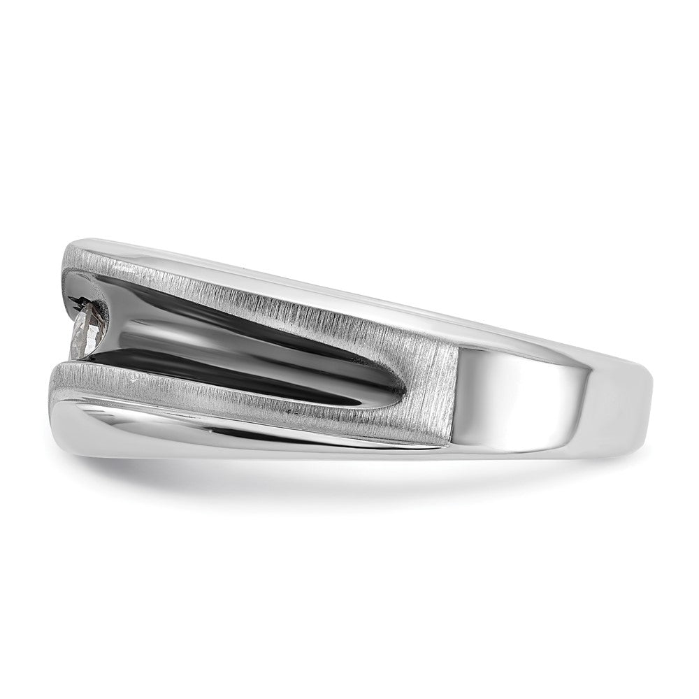 14K Weißgold mit Schwarzrhodinierung Herren-Ring, satiniert, mit 0,2K Diamanten, komplett besetzt