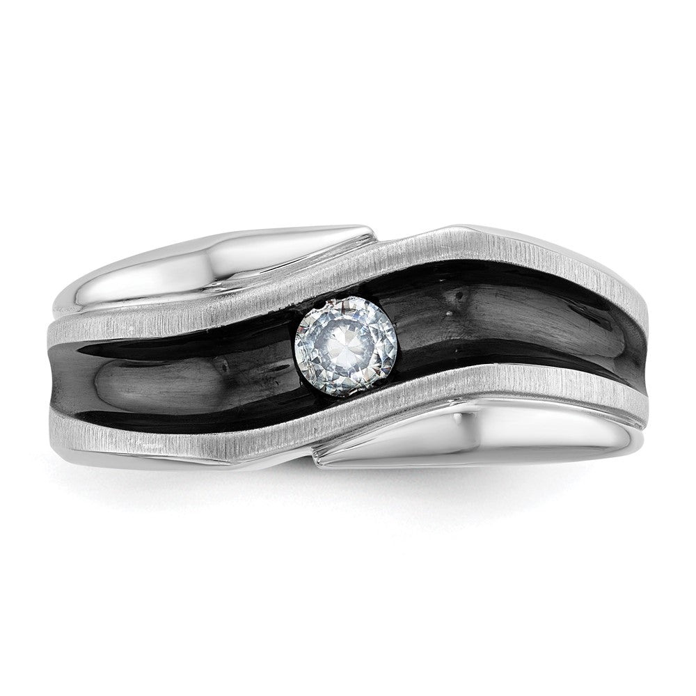14K Weißgold mit Schwarzrhodinierung Herren-Ring, satiniert, mit 0,2K Diamanten, komplett besetzt