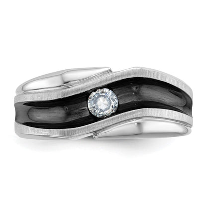 14K Weißgold mit Schwarzrhodinierung Herren-Ring, satiniert, mit 0,2K Diamanten, komplett besetzt