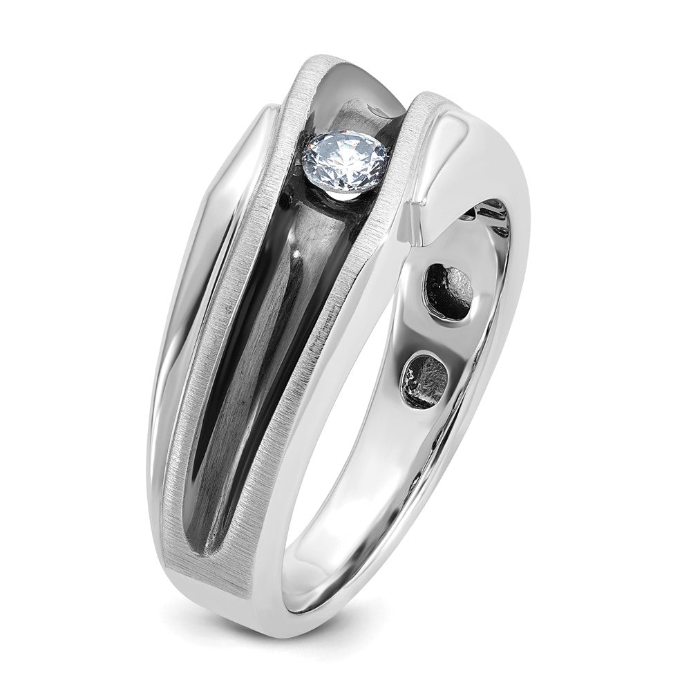 14K Weißgold Ring mit Schwarzrhodinierung, 0,2 ct. Labor-gezüchteten Diamanten VS/SI+ G+, poliert, satiniert und gerillt, für Herren