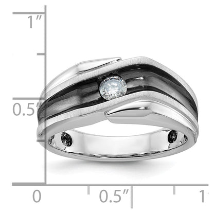 14K Weißgold mit Schwarzrhodinierung Herren-Ring, satiniert, mit 0,2K Diamanten, komplett besetzt