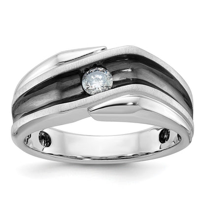 14K Weißgold mit Schwarzrhodinierung Herren-Ring, satiniert, mit 0,2K Diamanten, komplett besetzt
