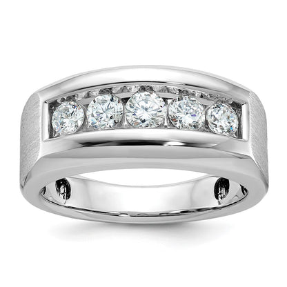 14K Weißgold Herrenring mit 1 ct. im Labor gezüchteten Diamanten VS/SI+ G+, Fünf-Stein, poliert und satiniert