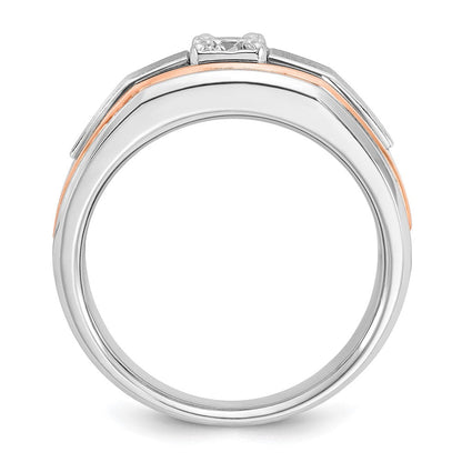 14K Weiß-/Roségold Zweifarbiger Herren-Ring mit Satin-Finish und 0,33 ct. Diamant, komplett besetzt