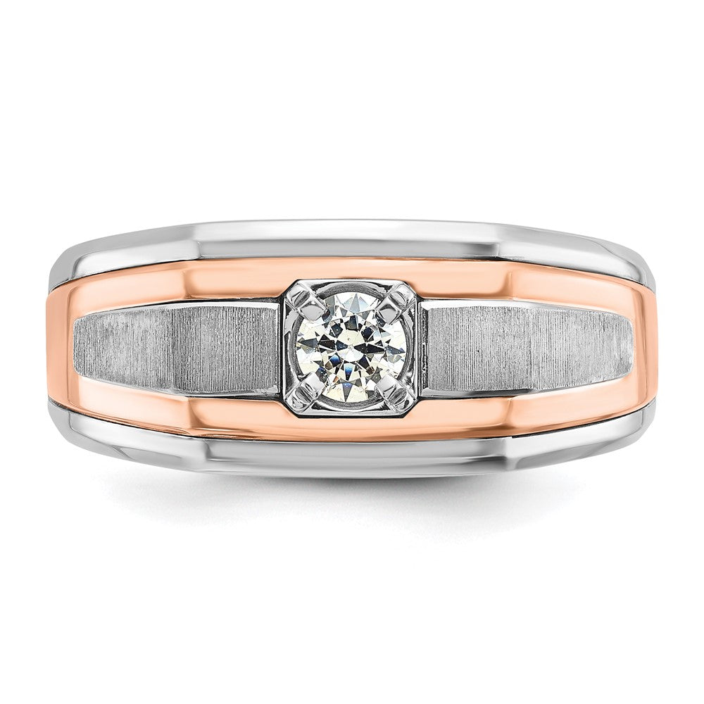 14K Weiß-/Roségold Zweifarbiger Herren-Ring mit Satin-Finish und 0,33 ct. Diamant, komplett besetzt