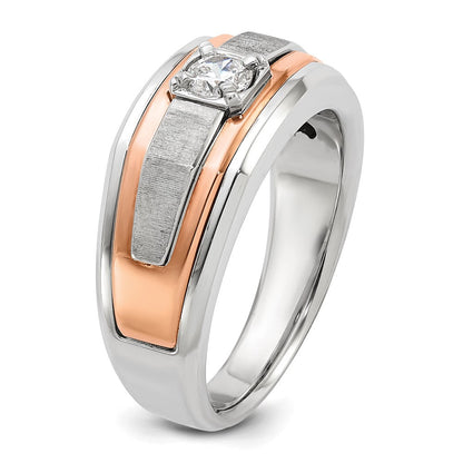 14K Weiß-/Roségold Zweifarbiger Herren-Ring mit Satin-Finish und 0,33 ct. Diamant, komplett besetzt