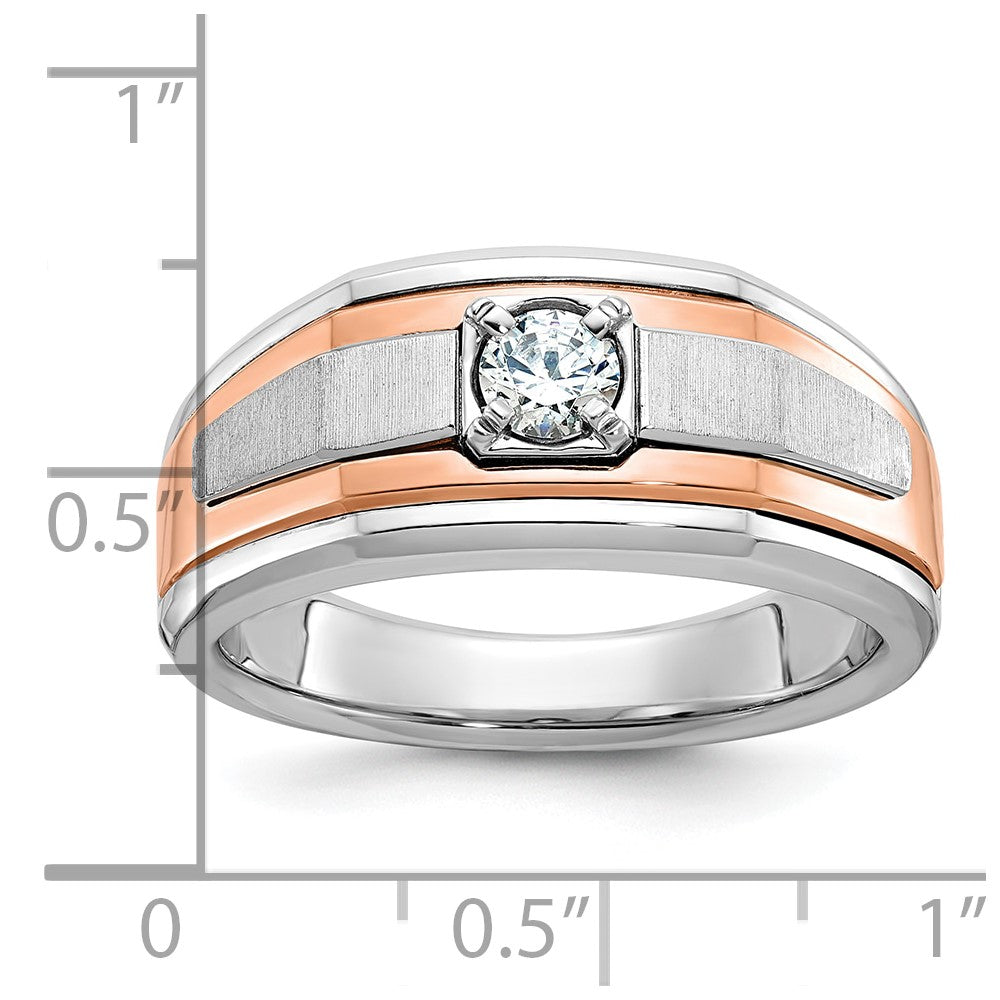 14K Weiß-/Roségold Zweifarbiger Herren-Ring mit Satin-Finish und 0,33 ct. Diamant, komplett besetzt