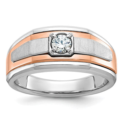 14K Weiß-/Roségold Zweifarbiger Herren-Ring mit Satin-Finish und 0,33 ct. Diamant, komplett besetzt