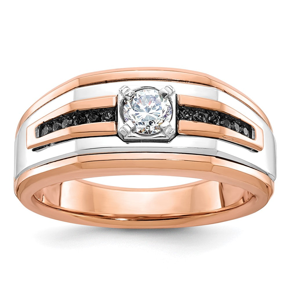 14K Weiß-/Roségold Zweifarbiger Herrenring mit 0,5 ct. Schwarz-Weiß-Diamanten, komplett besetzt