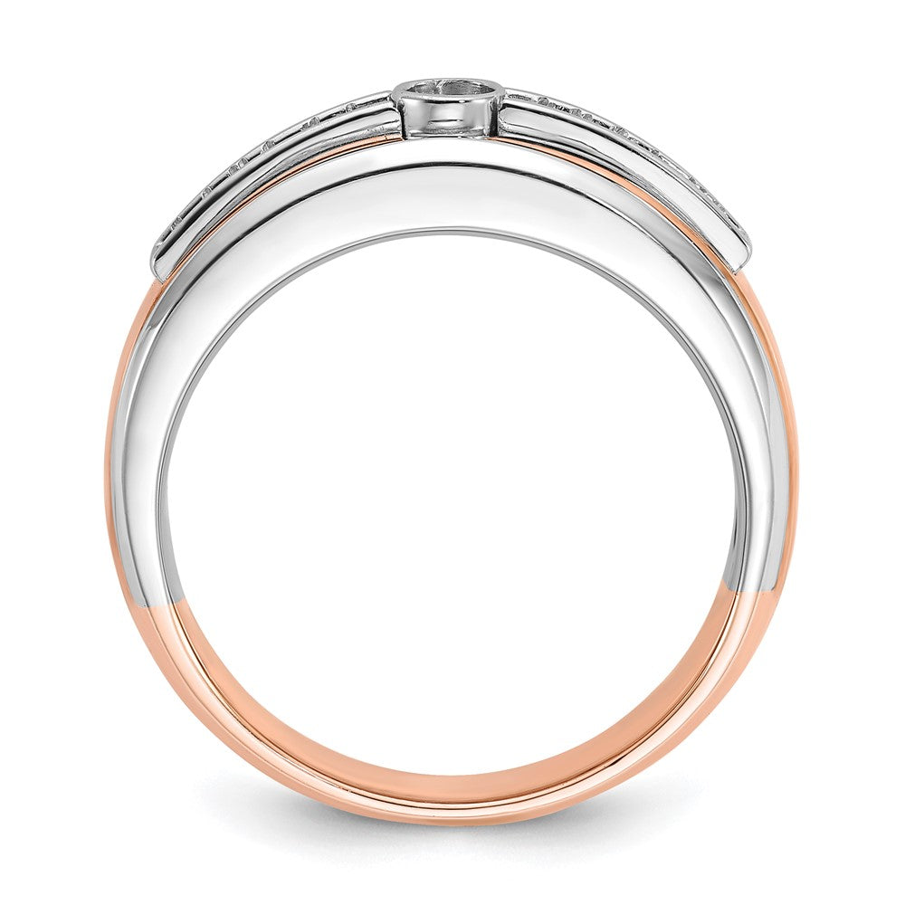 14K Weiß-/Roségold zweifarbiger Herrenring mit 0,2K Diamanten