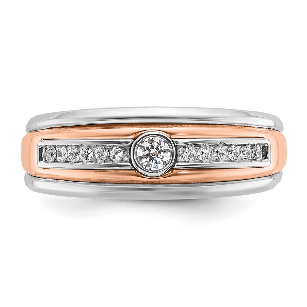 14K Weiß-/Roségold zweifarbiger Herrenring mit 0,2K Diamanten
