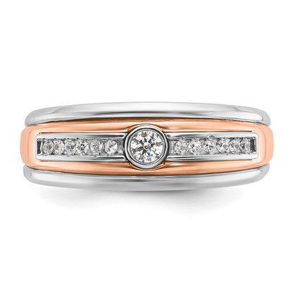 14K Weiß-/Roségold zweifarbiger Herrenring mit 0,2K Diamanten