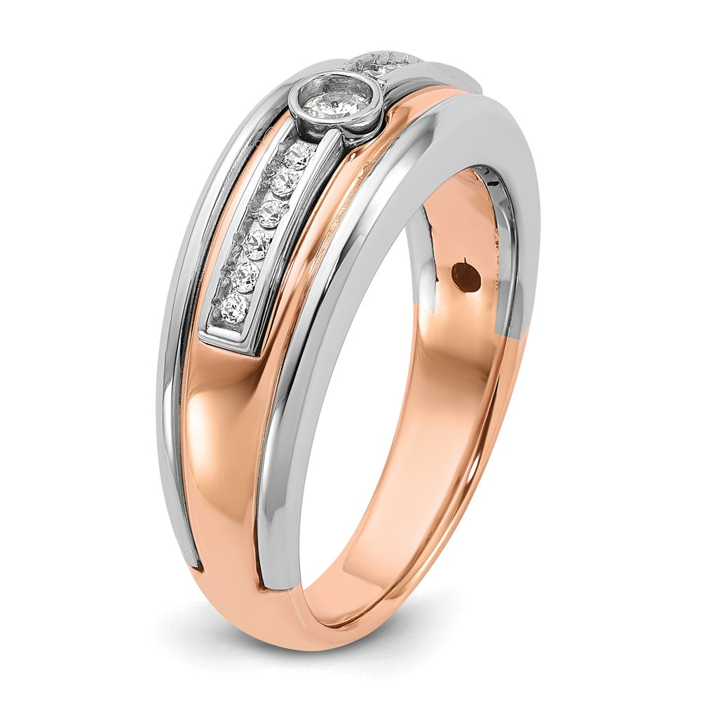 14K Weiß-/Roségold zweifarbiger Herrenring mit 0,2K Diamanten