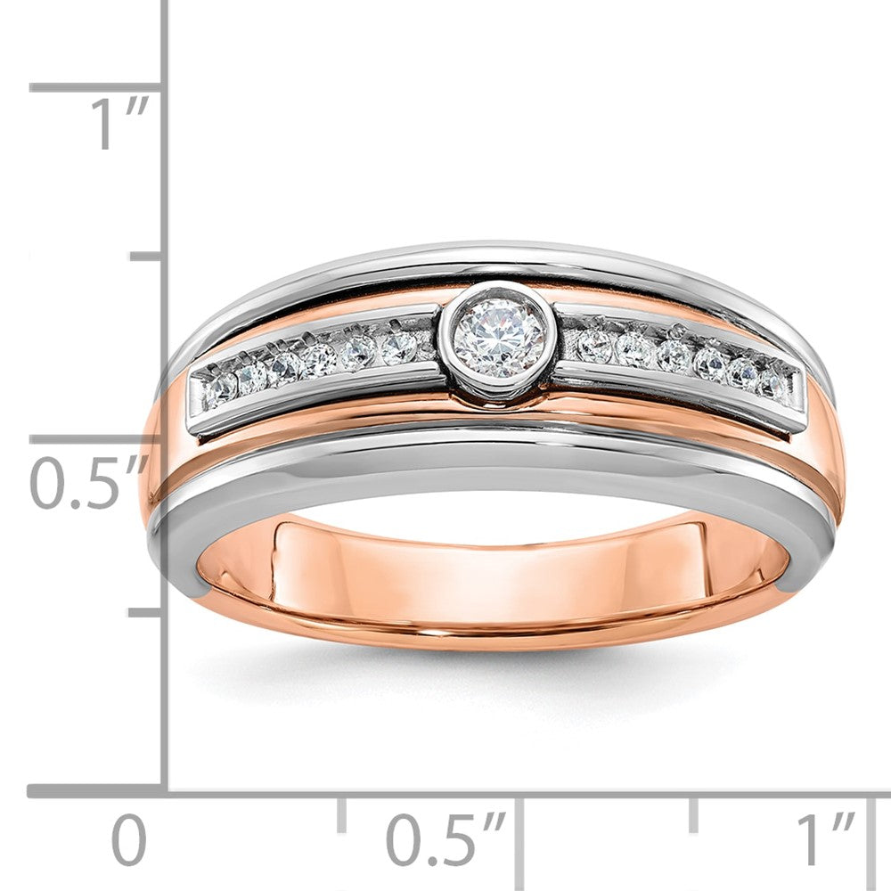 14K Weiß-/Roségold zweifarbiger Herrenring mit 0,2K Diamanten