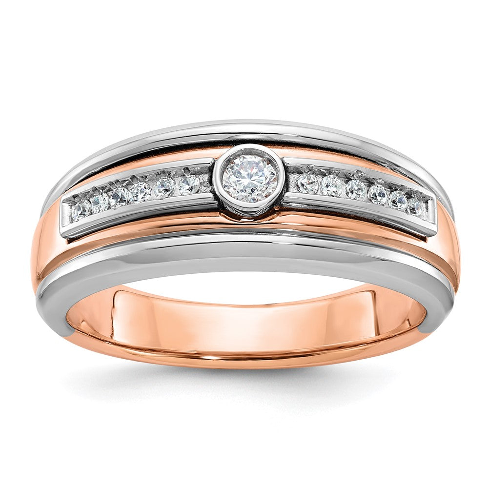 14K Weiß-/Roségold zweifarbiger Herrenring mit 0,2K Diamanten