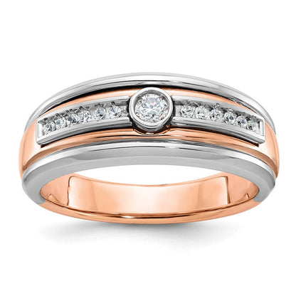 14K Weiß-/Roségold zweifarbiger Herrenring mit 0,2K Diamanten