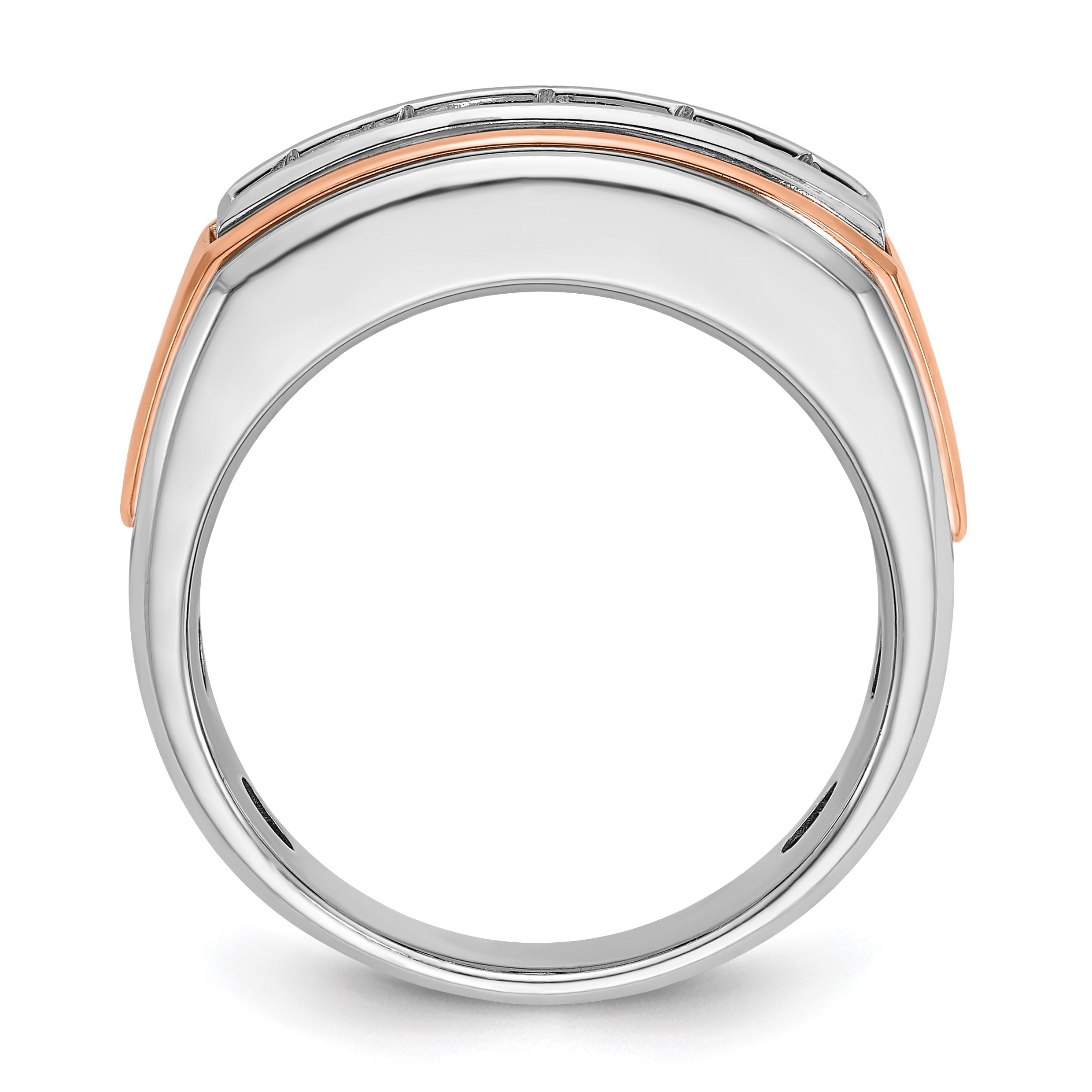 14K Weiß-/Roségold Zweifarbiger Diamant-Ring für Herren mit 1K, komplett besetzt