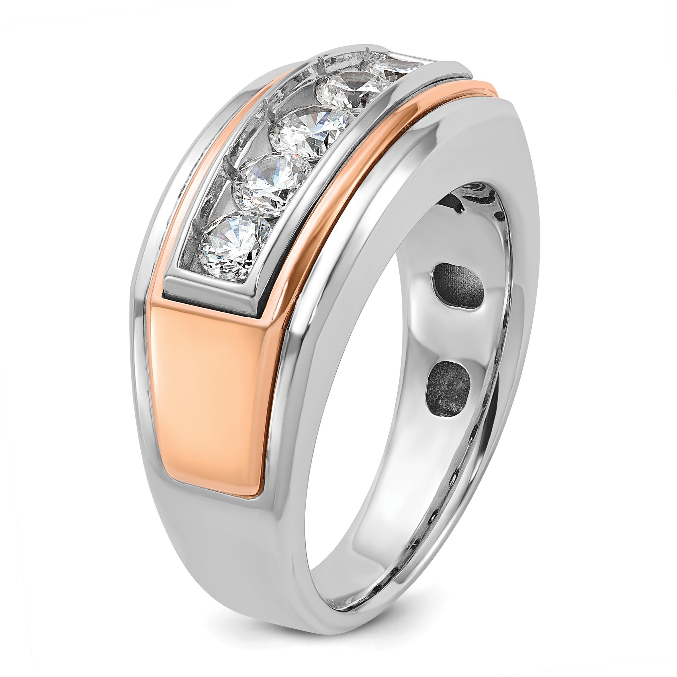 14K Weiß-/Roségold Zweifarbiger Diamant-Ring für Herren mit 1K, komplett besetzt