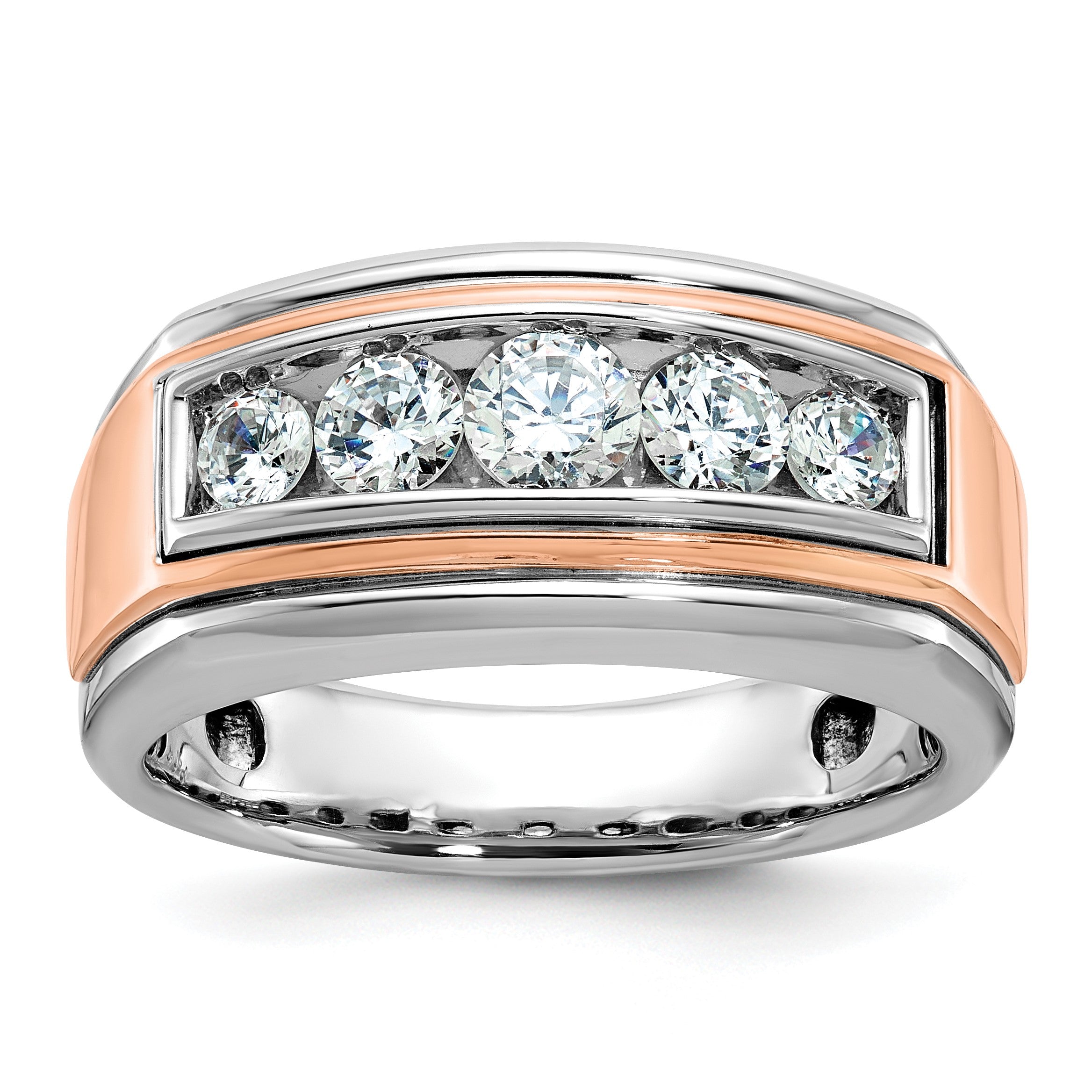 14K Weiß-/Roségold Zweifarbiger Diamant-Ring für Herren mit 1K, komplett besetzt