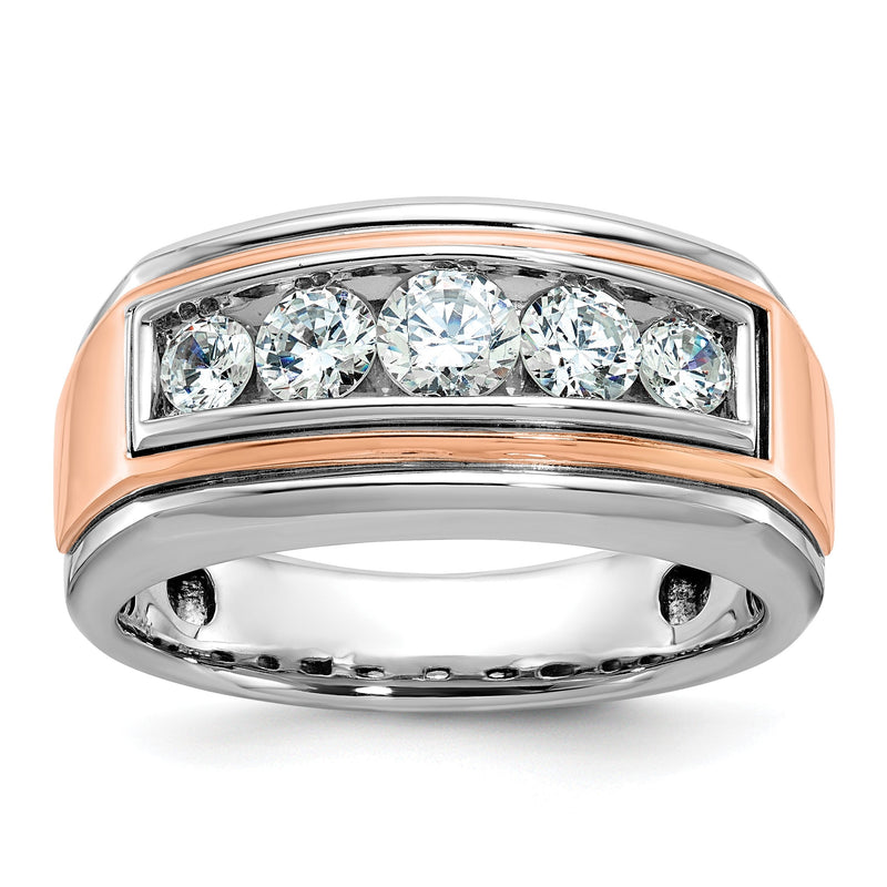 14K Weiß-/Roségold Zweifarbiger Diamant-Ring für Herren mit 1K, komplett besetzt