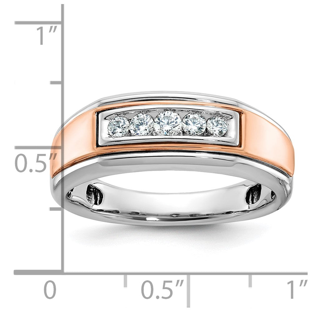10K Bicolor Ibgoodman Weiß und Roségold Herren Poliert 5-stone 1/4 Karat A Qualität Diamant Ring