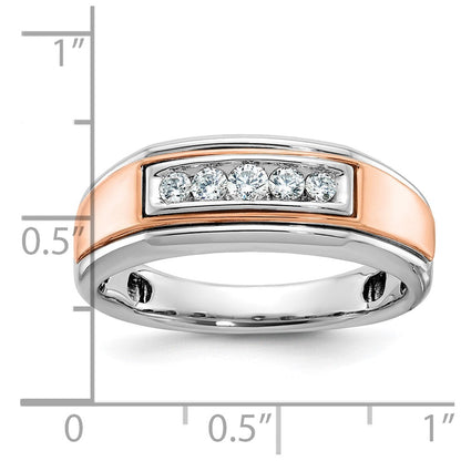 10K Bicolor Ibgoodman Weiß und Roségold Herren Poliert 5-stone 1/4 Karat A Qualität Diamant Ring