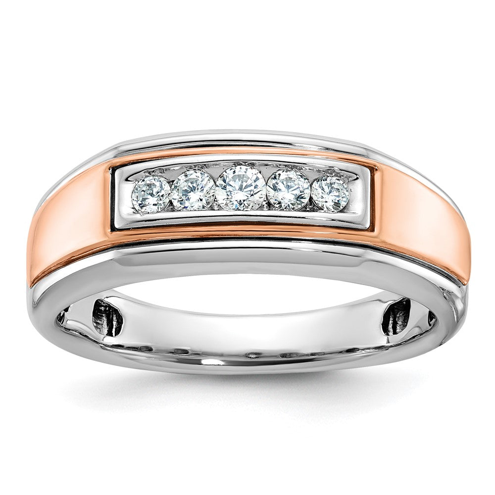 10K Bicolor Ibgoodman Weiß und Roségold Herren Poliert 5-stone 1/4 Karat A Qualität Diamant Ring