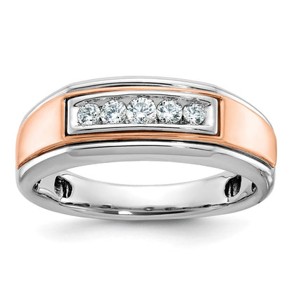 10K Bicolor Ibgoodman Weiß und Roségold Herren Poliert 5-stone 1/4 Karat A Qualität Diamant Ring
