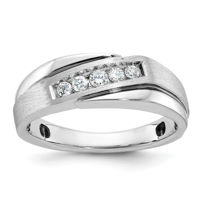 10K Weißgold Ibgoodman mit Schwarz Rhodium Herren Poliert Satiniert und Gerillt 1/4 Karat A Qualität Diamant Ring