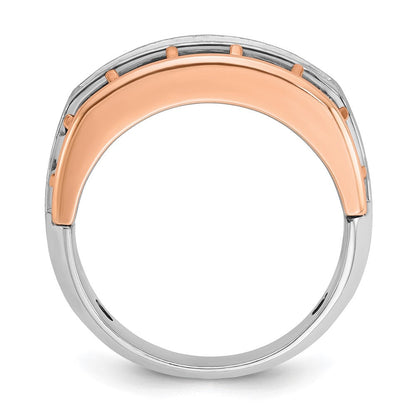 14K Weiß-/Roségold zweifarbiger Herren-Diamantring mit 1K Diamanten
