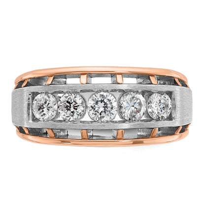 14K Weiß-/Roségold zweifarbiger Herren-Diamantring mit 1K Diamanten