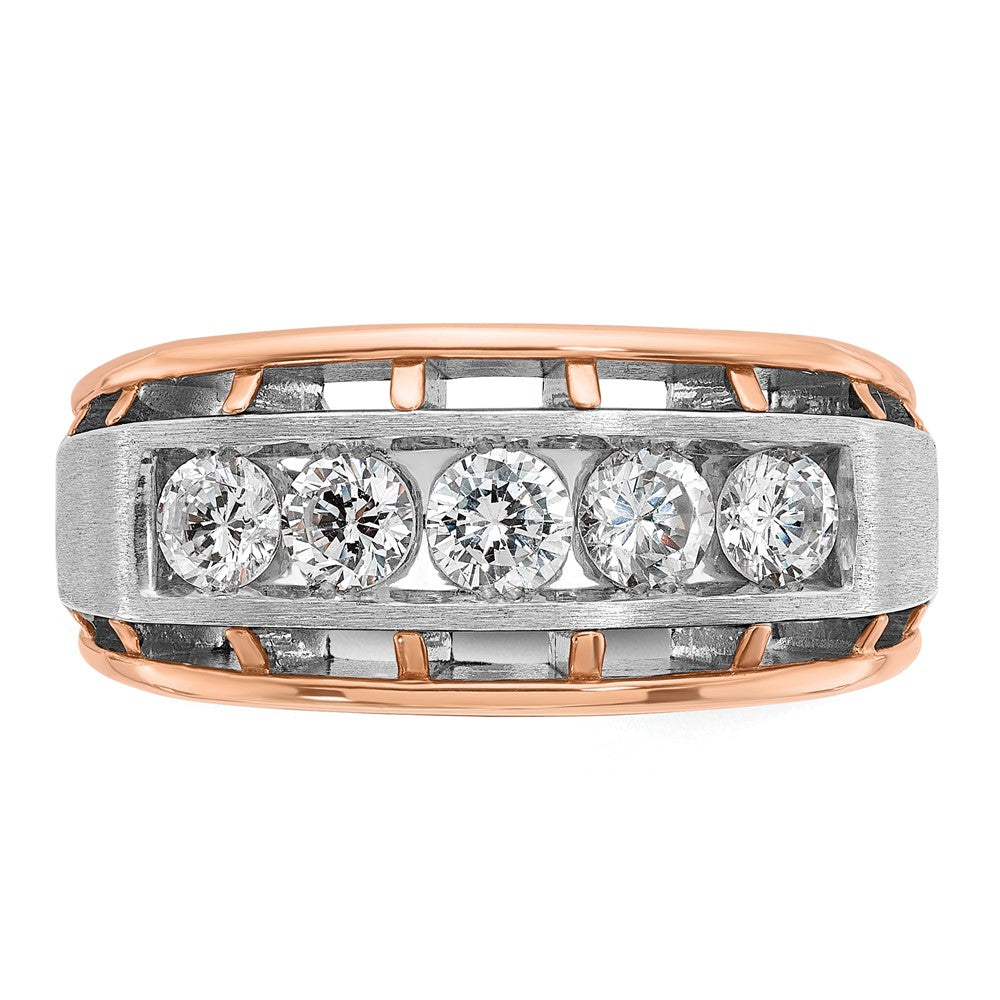 14K Weiß-/Roségold Zweifarbiger Herrenring mit 1 ct. im Rosen- und Weißdesign, Labor-Diamant VS/SI+ G+, satiniert, Fünf-Stein, Cut-Out