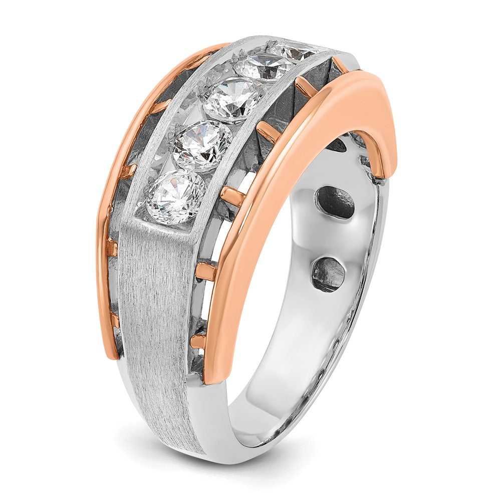 14K Weiß-/Roségold Zweifarbiger Herrenring mit 1 ct. im Rosen- und Weißdesign, Labor-Diamant VS/SI+ G+, satiniert, Fünf-Stein, Cut-Out