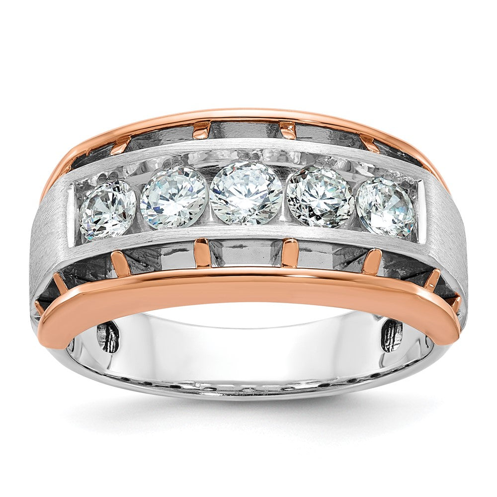 14K Weiß-/Roségold zweifarbiger Herren-Diamantring mit 1K Diamanten